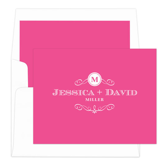 Hot Pink Initial Scroll Folded Note Cards
